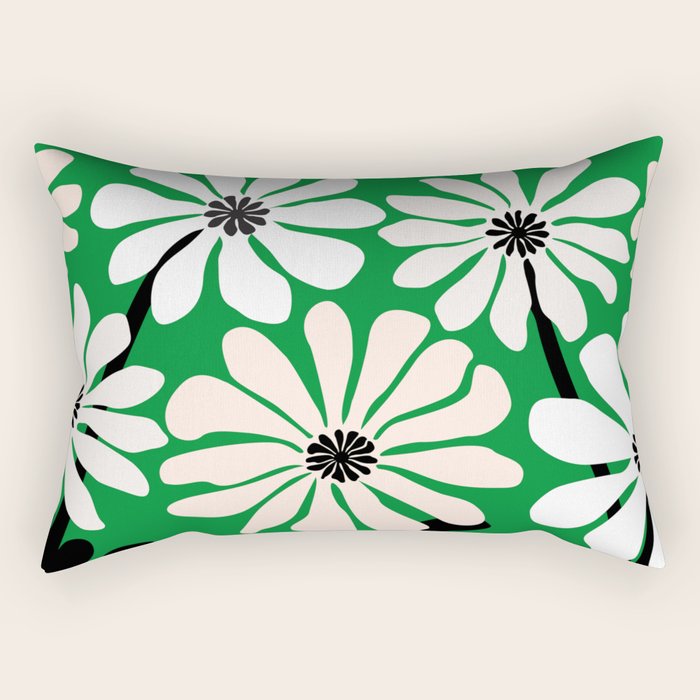 Mod Flower Garden - Black and White on Green Rectangular Pillow Gallery Image 1