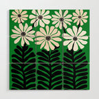 Mod Flower Garden - Black and White on Green Wood Wall Art Gallery Image 1