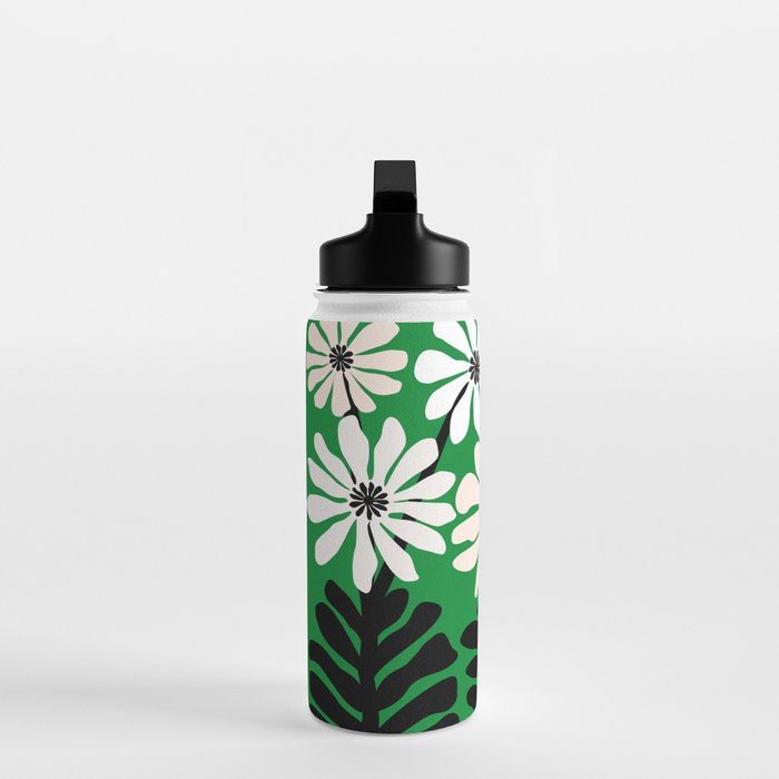 Mod Flower Garden - Black and White on Green Water Bottle Gallery Image 3