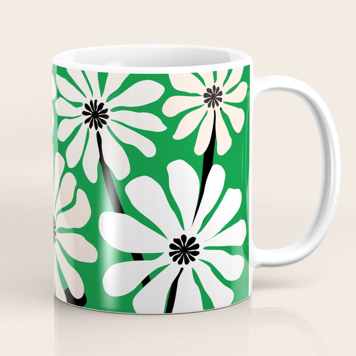 Mod Flower Garden - Black and White on Green Coffee Mug Gallery Image 1