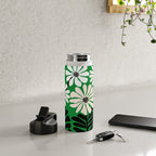 Mod Flower Garden - Black and White on Green Water Bottle Gallery Image 4