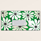 Mod Flower Garden - Black and White on Green Desk Mat Gallery Image 1