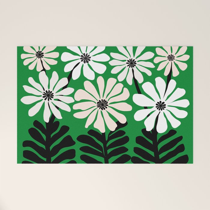 Mod Flower Garden - Black and White on Green Welcome Mat Gallery Image 1