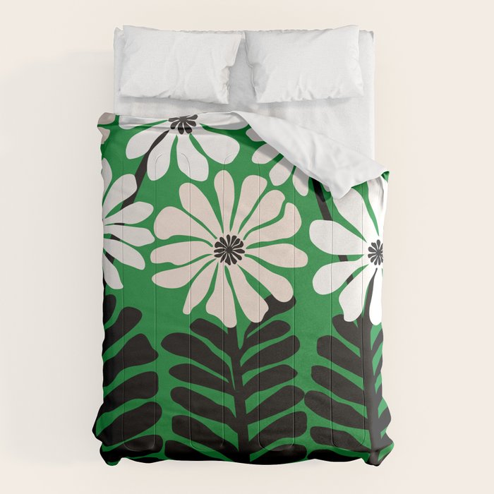 Mod Flower Garden - Black and White on Green Comforter Gallery Image 6