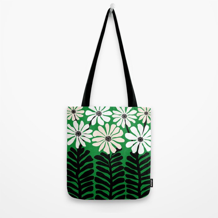 Mod Flower Garden - Black and White on Green Tote Bag Gallery Image 2