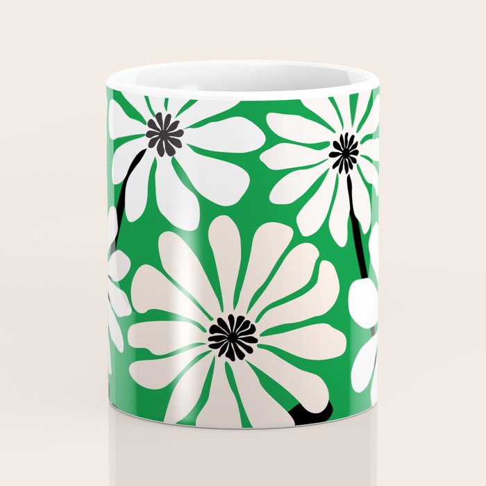 Mod Flower Garden - Black and White on Green Coffee Mug Gallery Image 4