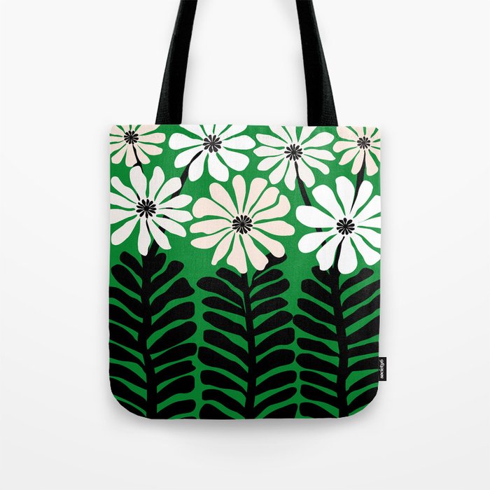 Mod Flower Garden - Black and White on Green Tote Bag Gallery Image 1