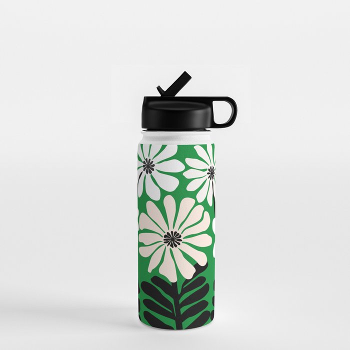 Mod Flower Garden - Black and White on Green Water Bottle Gallery Image 1