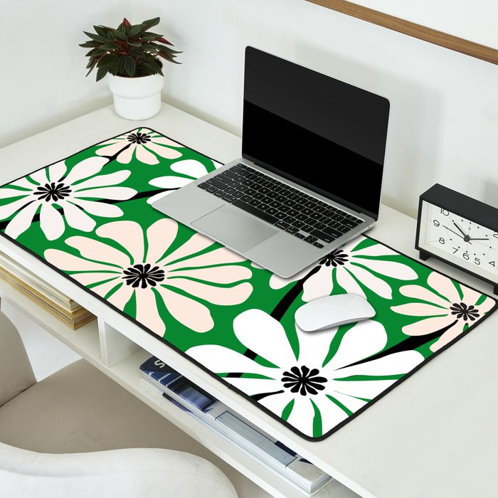 Mod Flower Garden - Black and White on Green Desk Mat Gallery Image 2