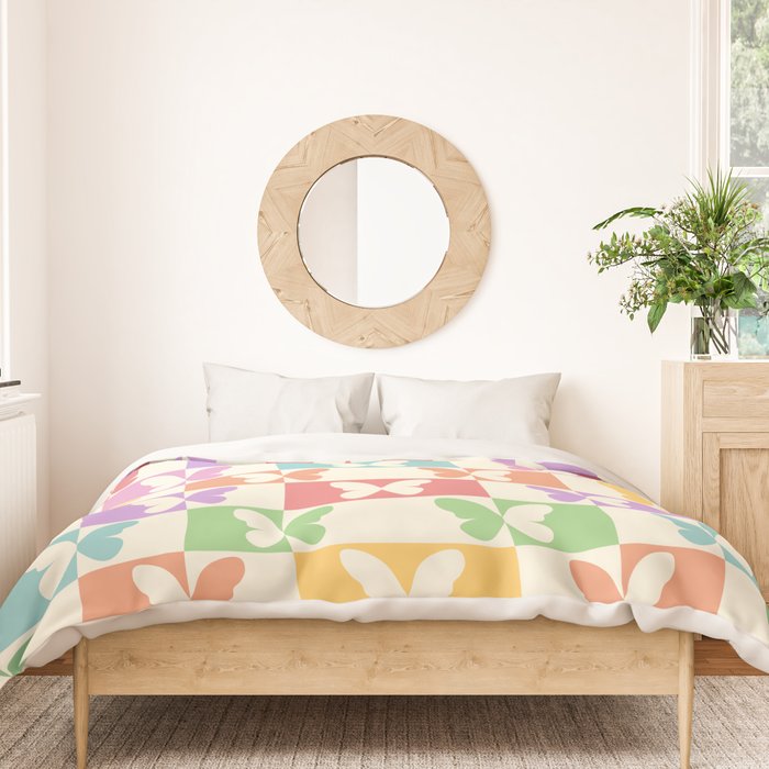 Retro Colorful Butterfly Checkered Pattern Duvet Cover Gallery Image 3