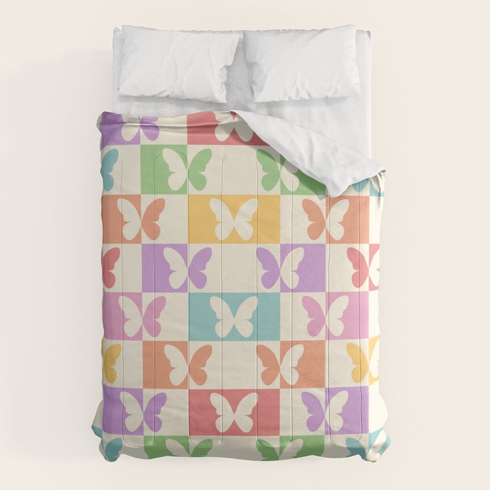 Retro Colorful Butterfly Checkered Pattern Comforter Gallery Image 6