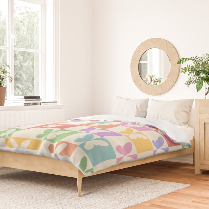 Retro Colorful Butterfly Checkered Pattern Duvet Cover Gallery Image 2