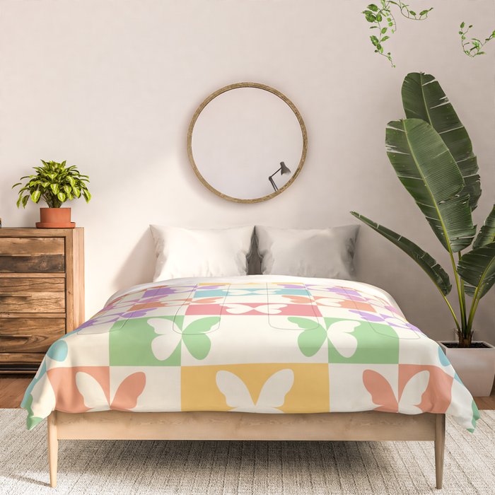 Retro Colorful Butterfly Checkered Pattern Comforter Gallery Image 3