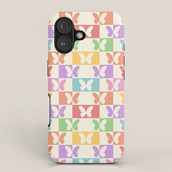 Retro Colorful Butterfly Checkered Pattern iPhone Case Gallery Image 1