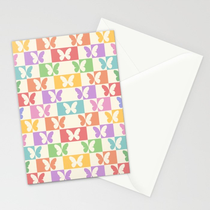 Retro Colorful Butterfly Checkered Pattern Stationery Card Gallery Image 2