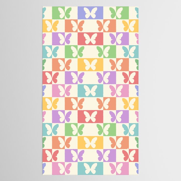 Retro Colorful Butterfly Checkered Pattern Tablecloth Gallery Image 2