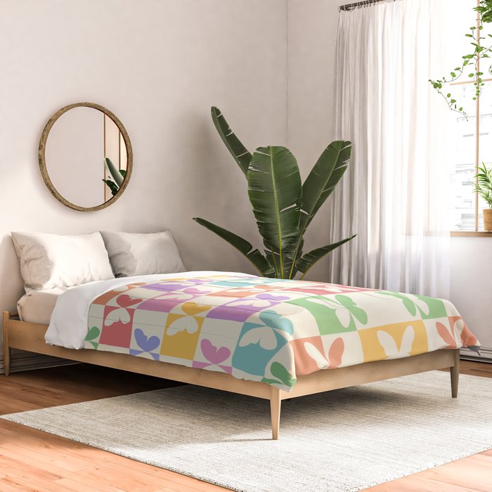 Retro Colorful Butterfly Checkered Pattern Comforter Gallery Image 2