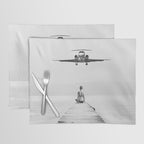 Steady As She Goes 6; aircraft coming in for an island landing female in bikini black and white photography - photographs - photograph Placemat Gallery Image 1