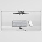 Steady As She Goes 6; aircraft coming in for an island landing female in bikini black and white photography - photographs - photograph Desk Mat Gallery Image 1