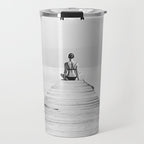 Steady As She Goes 6; aircraft coming in for an island landing female in bikini black and white photography - photographs - photograph Travel Mug Gallery Image 1