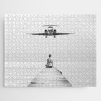 Steady As She Goes 6; aircraft coming in for an island landing female in bikini black and white photography - photographs - photograph Jigsaw Puzzle Gallery Image 1
