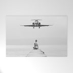 Steady As She Goes 6; aircraft coming in for an island landing female in bikini black and white photography - photographs - photograph Welcome Mat Gallery Image 1