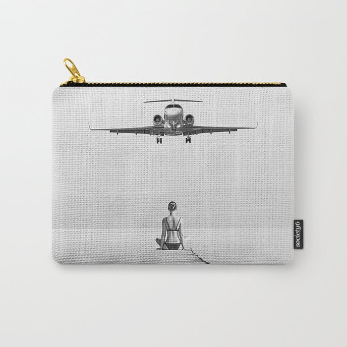 Steady As She Goes 6; aircraft coming in for an island landing female in bikini black and white photography - photographs - photograph Carry All Pouch Gallery Image 1