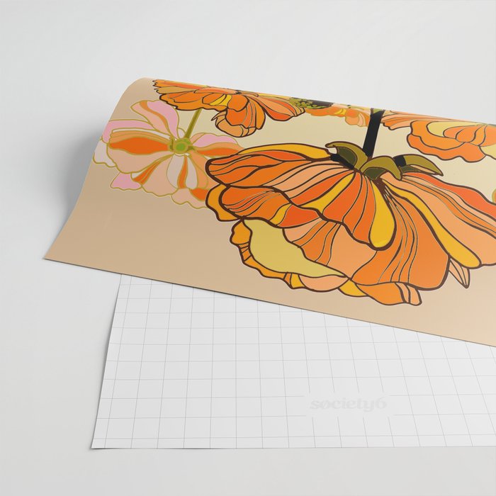 70s, Orange California poppies, mid century, 70s retro, flowers Wrapping Paper Gallery Image 2