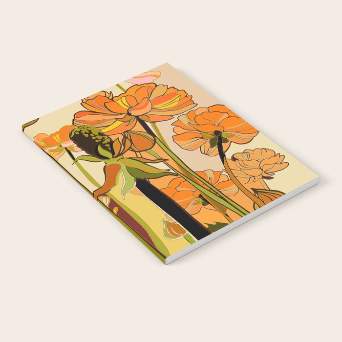 70s, Orange California poppies, mid century, 70s retro, flowers Notebook Gallery Image 1