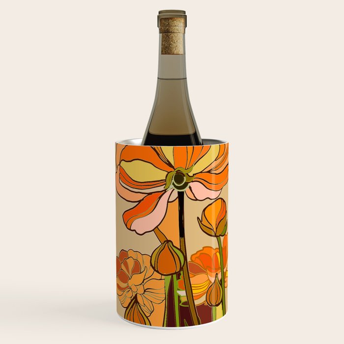 70s, Orange California poppies, mid century, 70s retro, flowers Wine Chiller Gallery Image 2