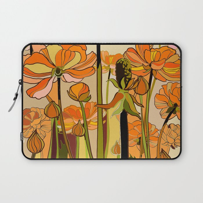 70s, Orange California poppies, mid century, 70s retro, flowers Laptop Sleeve Gallery Image 1