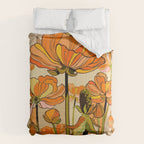 70s, Orange California poppies, mid century, 70s retro, flowers Comforter Gallery Image 6