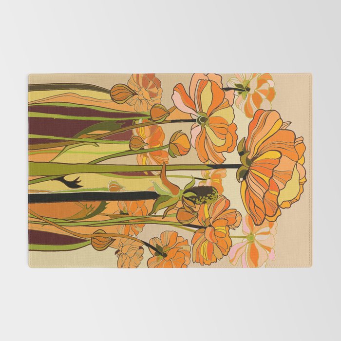 70s, Orange California poppies, mid century, 70s retro, flowers Rug Gallery Image 2