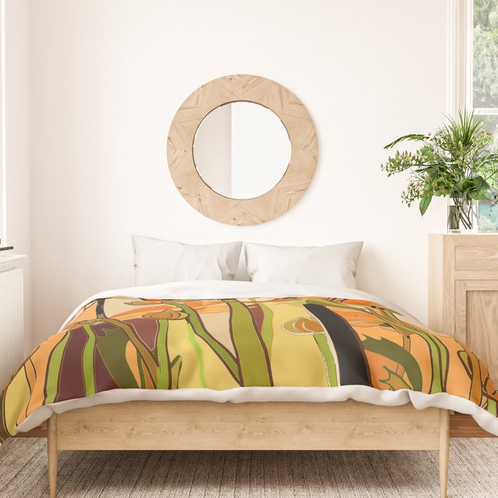 70s, Orange California poppies, mid century, 70s retro, flowers Duvet Cover Gallery Image 3