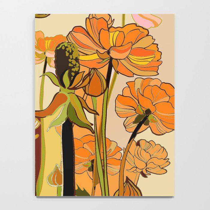 70s, Orange California poppies, mid century, 70s retro, flowers Notebook Gallery Image 4