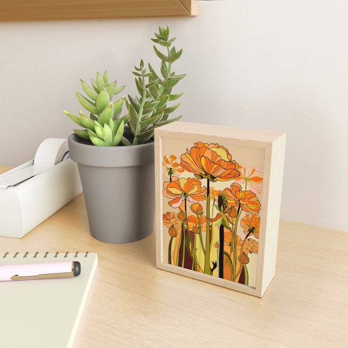 70s, Orange California poppies, mid century, 70s retro, flowers Mini Art Print Gallery Image 2