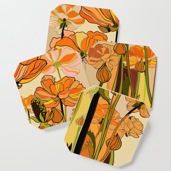 70s, Orange California poppies, mid century, 70s retro, flowers Coaster Gallery Image 1