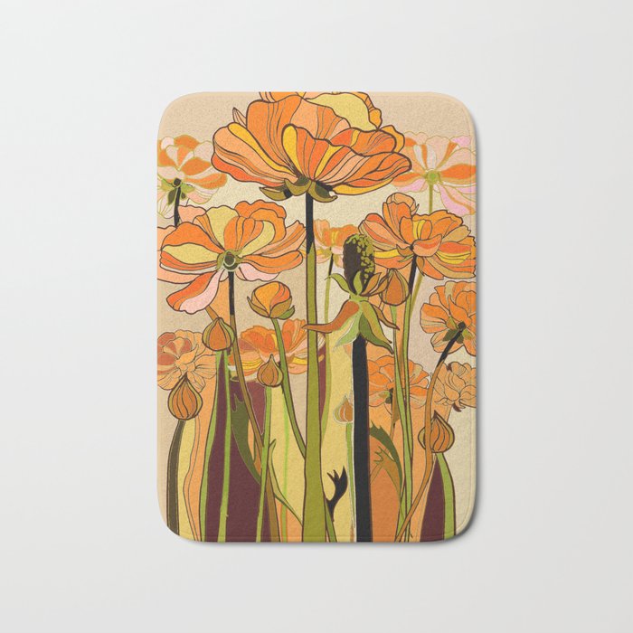 70s, Orange California poppies, mid century, 70s retro, flowers Bath Mat Gallery Image 1