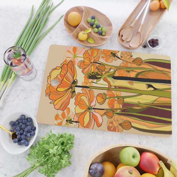 70s, Orange California poppies, mid century, 70s retro, flowers Cutting Board Gallery Image 2