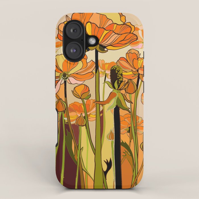70s, Orange California poppies, mid century, 70s retro, flowers iPhone Case