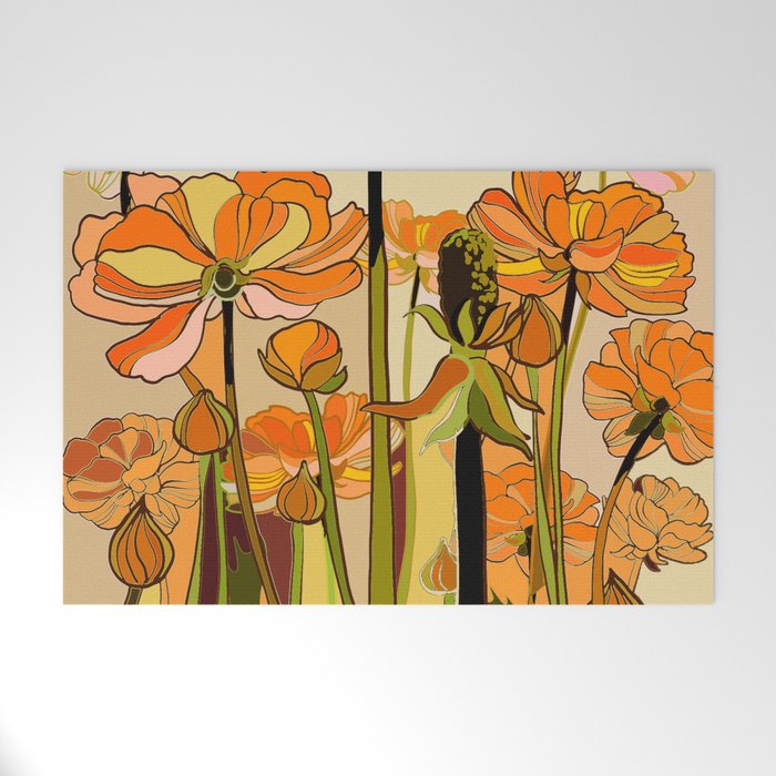 70s, Orange California poppies, mid century, 70s retro, flowers Welcome Mat Gallery Image 1