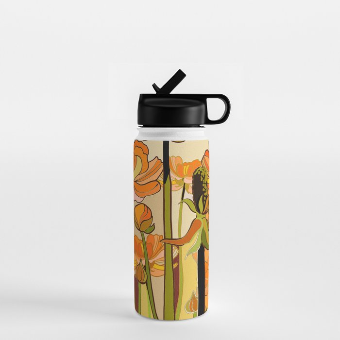 70s, Orange California poppies, mid century, 70s retro, flowers Water Bottle Gallery Image 1