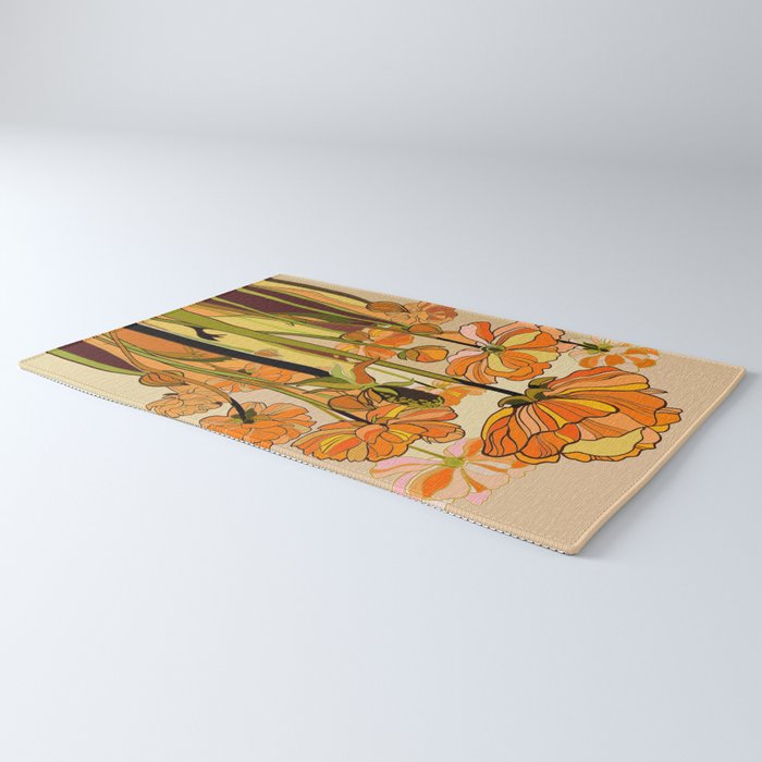 70s, Orange California poppies, mid century, 70s retro, flowers Rug Gallery Image 3