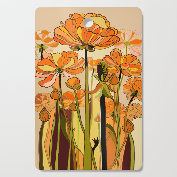 70s, Orange California poppies, mid century, 70s retro, flowers Cutting Board Gallery Image 1
