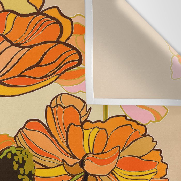 70s, Orange California poppies, mid century, 70s retro, flowers Wall Tapestry Gallery Image 3