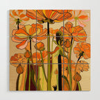 70s, Orange California poppies, mid century, 70s retro, flowers Wood Wall Art Gallery Image 1