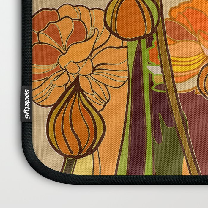 70s, Orange California poppies, mid century, 70s retro, flowers Laptop Sleeve Gallery Image 3