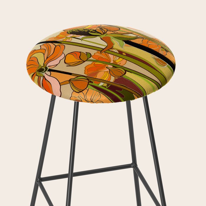 70s, Orange California poppies, mid century, 70s retro, flowers Stool Gallery Image 2