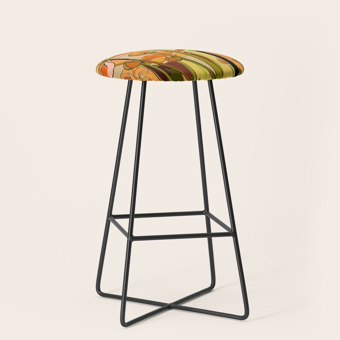 70s, Orange California poppies, mid century, 70s retro, flowers Stool Gallery Image 1