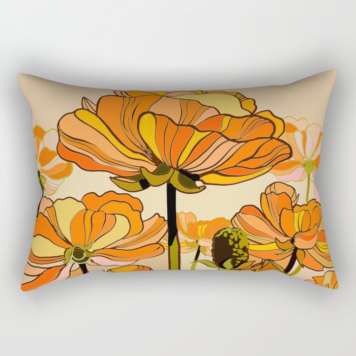 70s, Orange California poppies, mid century, 70s retro, flowers Rectangular Pillow Gallery Image 2